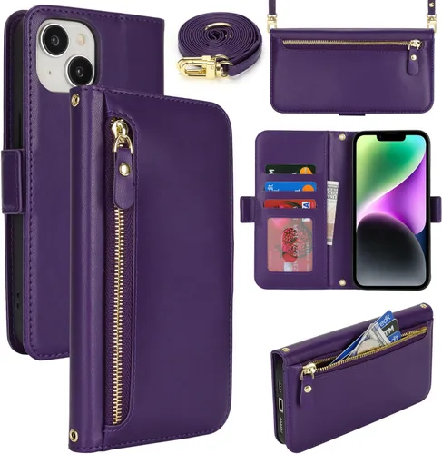 Miniatura 19 de Lipvina Funda tipo cartera para iPhone 12 Pro Max / 13 Pro Max para mujeres, bolsillo con cremallera, funda de teléfono de cuero PU con soporte