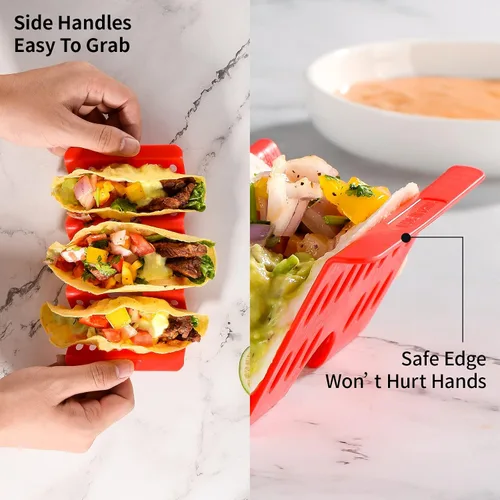 Miniatura 3 de Juego de 12 soportes para tacos, juego de servicio de barra de tacos para una fiesta, bandejas grandes para tacos, soporte para tacos duros
