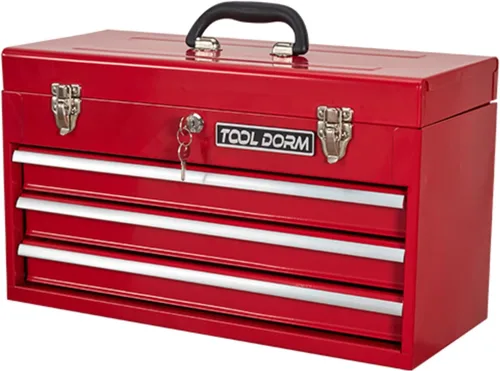 Caja de herramientas de metal de 20.3 pulgadas con cajón, caja de herramientas de acero portátil con forro protector y cierre de pestillo y Rojo