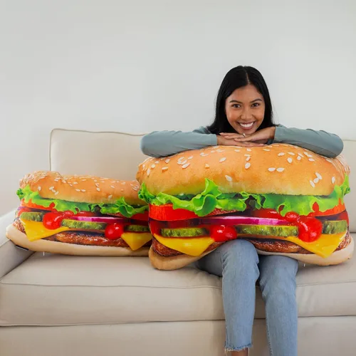 Miniatura 4 de Much Comfort Almohada Decorativa 3D de Hamburguesa con Queso Jugosa de 23" - Hecha con Tela Súper Suave y Ultra Premium - Linda, Cómoda, de Felpa