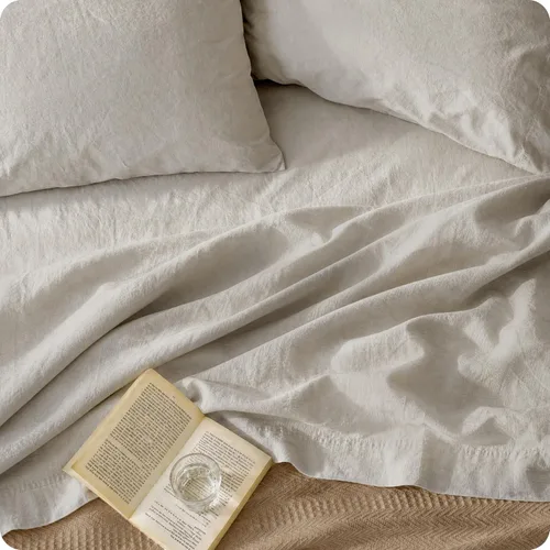 Bedsure Sábanas de lino, cama tamaño Queen, mezcla de sábanas de lino y algodón, sábanas de algodón transpirable, regalos para todas las estaciones,