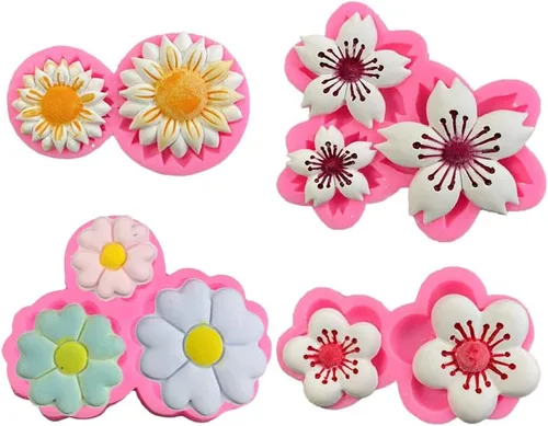 Cestony 4 moldes de silicona con diseño de flores de ciruelo, cerezos y crisantemos para hacer manualidades, pasteles, fondant, galletas, jabón,