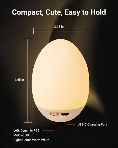 Miniatura 8 de Luz nocturna de huevo para bebé para guardería y lactancia – Luz táctil portátil con 7 colores RGB, atenuación continua, recargable, silicona suave