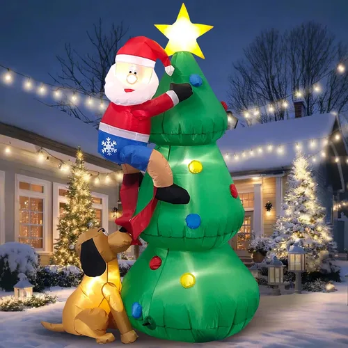Inflables de Navidad de 6 pies de alto para exteriores, árbol de Papá Noel, decoración de perro, luces LED integradas, divertidas decoraciones