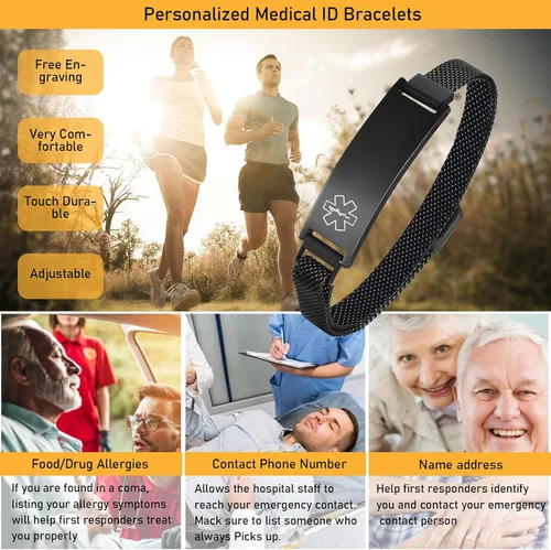 Miniatura 56 de VNOX Pulsera de identificación de alerta médica para hombres y mujeres, pulseras de alerta médica con grabado personalizado para mujeres y hombres