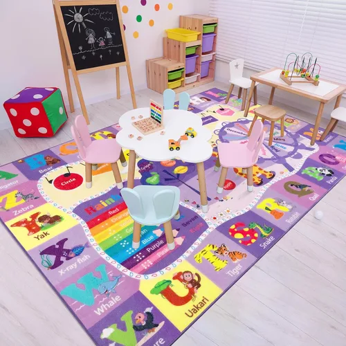 Miniatura 9 de Alfombras infantiles lavables para sala de juegos, alfombras de aprendizaje educativas y divertidas con formas de animales del alfabeto ABC