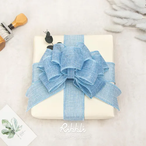 Miniatura 3 de Ribbli Cinta con alambre de arpillera azul bebé, 1-1/2 pulgadas x 10 yardas continuas, cinta de borde con alambre para lazo grande, corona