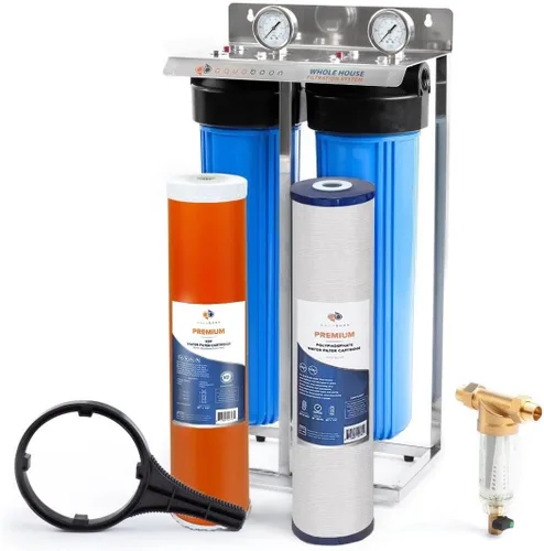 Miniatura 16 de Aquaboon Sistema de filtro de agua de 2 etapas para toda la casa con prefiltro, hierro y manganeso de 20 x 4.5, filtros de sedimentos, manómetro