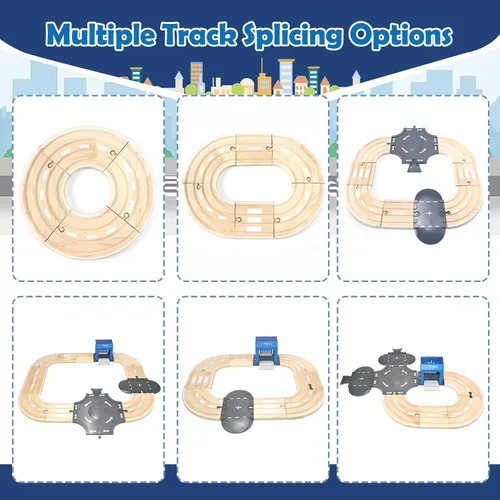 Miniatura 5 de Juego de 59 piezas de tren de madera para niños pequeños, tren de juguete con pista para niños de 3 a 6 años, set de juego de lujo de doble pista