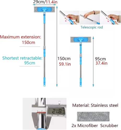 Miniatura 2 de Limpiador de ventanas, 2 en 1, herramienta de limpieza de ventanas, kit de equipo telescópico de lavado de ventanas con cabezal flexible y 2