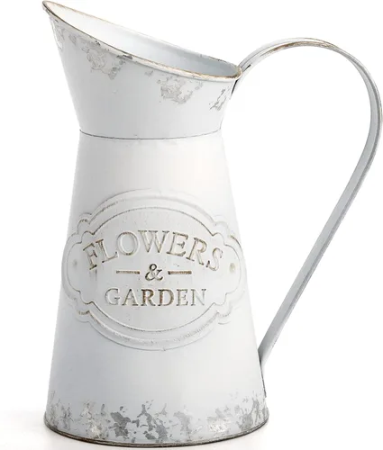 SOUJOY Jarrón rústico Shabby Chic, florero galvanizado de granja, jarrones de metal para leche, estilo francés, jarra decorativa vintage para
