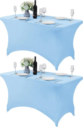 Miniatura 64 de Mantel de elastano para mesas de 4, 6 u 8 pies, mantel elástico universal ajustable para fiestas, banquetes, bodas y eventos - Verde manzana