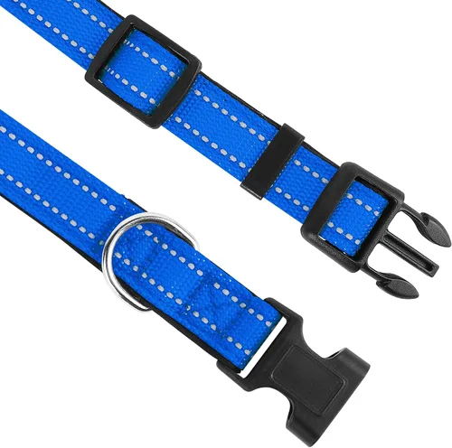Miniatura 3 de Collar reflectante para perro, ajustable de neopreno suave acolchado de nailon para mascotas con hebilla para perros grandes, azul marino, talla L
