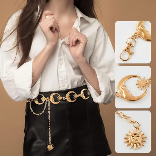 Miniatura 3 de FIORETTO Cinturón de cadena para mujer, cadena de metal para mujer, cadena multicapa para vestido