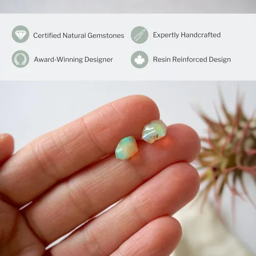 Miniatura 3 de Pendientes de botón de cristal de piedra natal para mujer y hombre - Plata esterlina