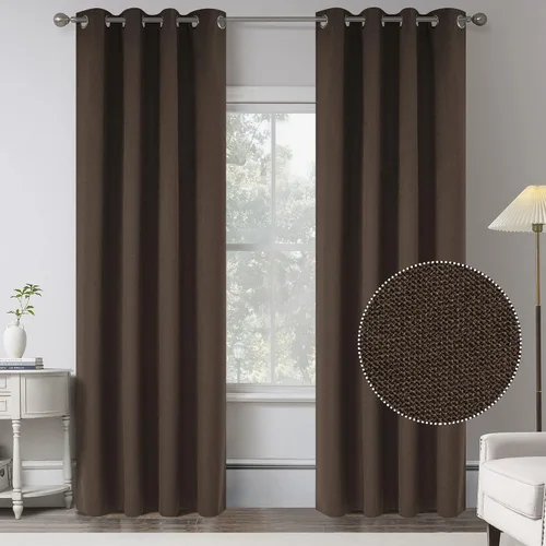Miniatura 23 de KEQIAOSUOCAI Cortinas de lino 100% opacas de 100 pulgadas de largo, 2 paneles para dormitorio, estilo casa de campo moderna, completamente negro