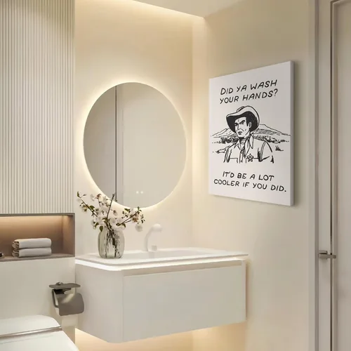 Miniatura 2 de Cuadros enmarcados de vaquero retro en blanco y negro para la pared de la cocina ¿Lavaste tus manos? Impresiones en lienzo, imágenes divertidas
