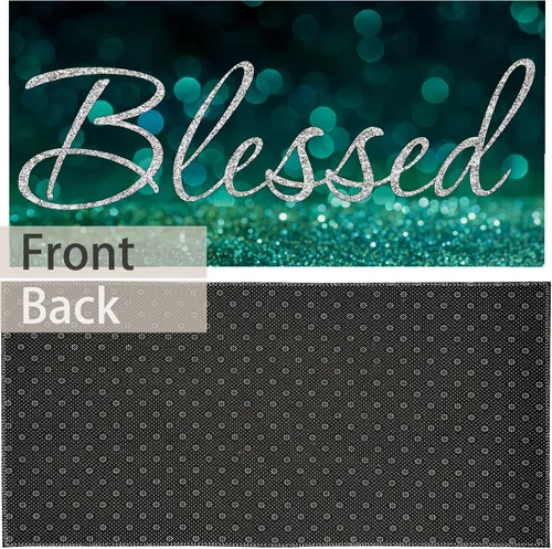 Miniatura 5 de TUBAMQ Felpudo de puerta Blessed de 17 x 30 pulgadas, tapete decorativo de bienvenida con purpurina bendita, parte trasera de goma antideslizante
