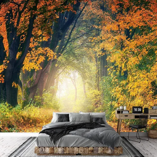 Miniatura 22 de SIGNWIN Adhesivo mural removible para pared, luz solar mística, niebla, bosque de árboles verdes, naturaleza, desierto, fotografía, realismo