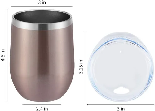 Miniatura 4 de DOMICARE - Juego de 16 vasos de vino de 12 onzas con tapa, hechos de acero inoxidable con aislamiento al vacío de doble pared, color dorado rosado