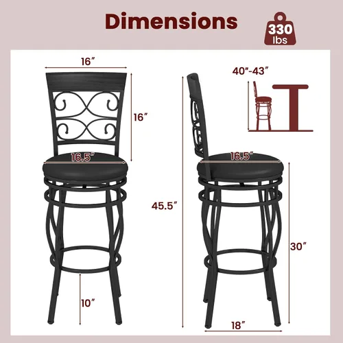 Miniatura 3 de Giantex - Juego de 2 taburetes de bar giratorios de 30 pulgadas, taburetes de bar de altura de barra con respaldo, asiento tapizado de cuero PU