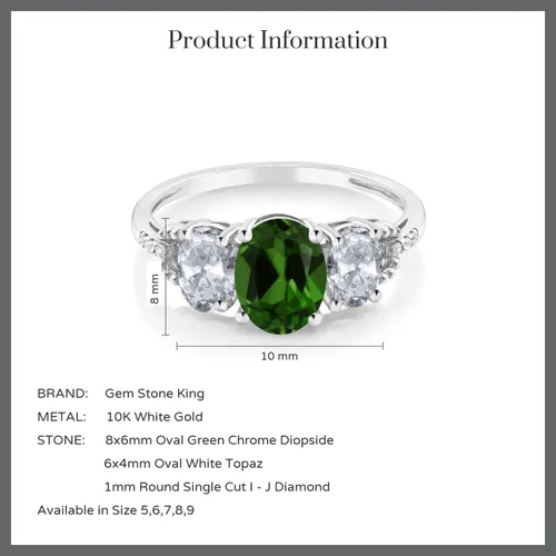 Miniatura 18 de Anillo de compromiso ovalado de oro blanco de 10 quilates con piedra natal y topacio blanco de 3 piedras con detalles de diamante Centro de 0.315