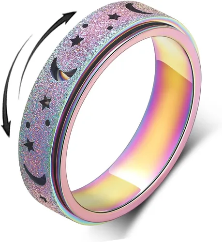 AmorArtSky Anillo de ansiedad para mujeres y hombres, anillo giratorio de titanio y acero inoxidable, 5 colores, 6 mm, talla 6-10, 3 estilos de C