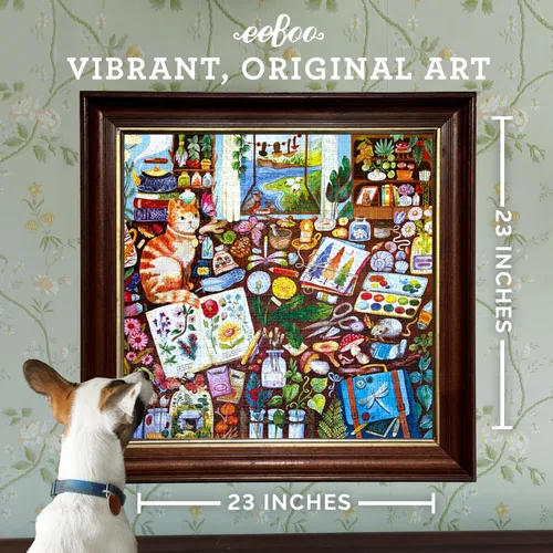 Miniatura 3 de eeBoo Rompecabezas de 1000 piezas con diseño de gato de naturalista para adultos, cuadrado de 23 x 23 pulgadas, fabricado con tablero reciclado