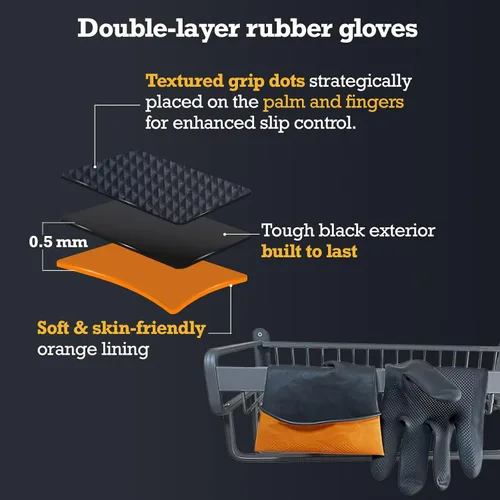 Miniatura 3 de Guantes de limpieza de goma gruesos, 1 par de guantes de goma negros para lavar platos, medianos, guantes de cocina antideslizantes para lavar