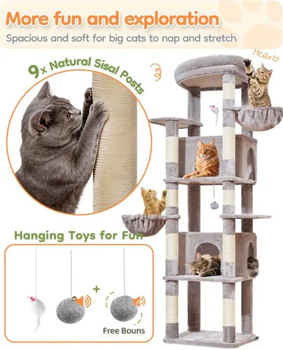 Miniatura 6 de Taoqimiao Árbol para gatos resistente, torre para gatos de 73 pulgadas para gatos de interior, más de 25 libras, árbol para gatos extragrande, 2