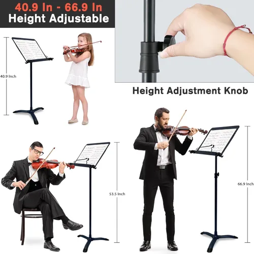 Miniatura 3 de RANMING Soporte de música resistente de doble uso, plegable, para partituras, soporte ajustable para notas musicales con soporte para micrófono, Azul