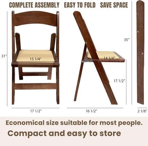 Miniatura 2 de Sillas plegables de madera con cojín, asientos comerciales apilables, sillas para bodas, banquetes y eventos, juego de 4, madera de fruta clásica