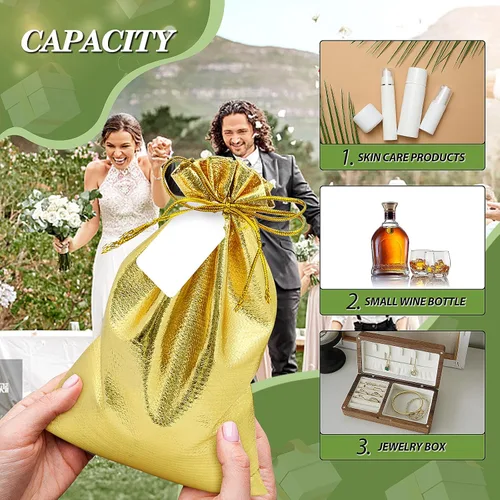 Miniatura 4 de DOYIDE 50 bolsas de regalo con cordón dorado, bolsas de joyería de 8 x 12 pulgadas, bolsas con cordón, bolsas brillantes para recuerdos de fiesta