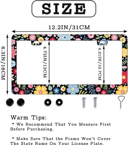 Miniatura 2 de Marco de matrícula personalizado, marco de placa de matrícula de flores hippie, 2 piezas, cubierta de placa de acero inoxidable para hombres