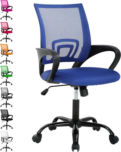 Miniatura 13 de MKDLUFEI Silla de Oficina, Silla Ergonómica Económica con Soporte Lumbar, Ajustable con Respaldo Medio, Giratoria y con Ruedas, para Oficina
