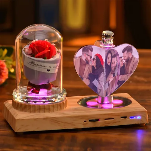 Impresión de cristal con tu foto, decoración de escritorio de oficina, regalo personalizado sobre marco transparente de vidrio con soporte, rosa