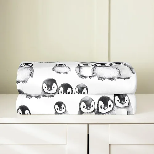 Miniatura 4 de Erosebridal Manta de pingüino de 40 x 50 pulgadas para niños y niñas, manta de franela gris blanca y negra con diseño de animales antárticos