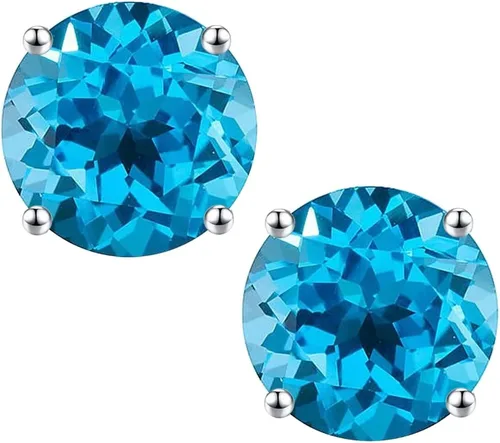 URSILVER Aretes de piedra natal para mujer, plata esterlina S925 de 0.8 quilates, aretes de piedra natal redonda genuina o creada, aretes de 12