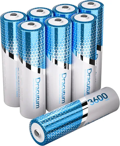 Paquete de 8 baterías AA recargables de 3600 mWh, baterías AA de litio recargables de 1.5 V, más de 2000 ciclos de larga duración doble A