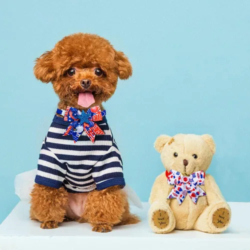Miniatura 3 de 24 corbatines para perro del 4 de julio, pajarita para mascotas del Día de la Independencia, collar de rayas de estrellas ajustable, pajarita