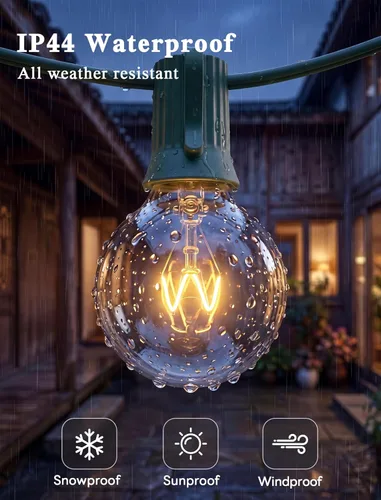 Miniatura 3 de Cadena de luces navideñas para exteriores de 25 pies, luces de patio globo G40 con 27 bombillas de vidrio transparente (2 de repuesto), luces