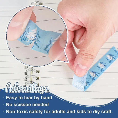 Miniatura 3 de Whaline 16 rollos de cinta Washi de invierno, 4 tamaños, cinta adhesiva Washi azul para Navidad, copo de nieve, muñeco de nieve, papel decorativo