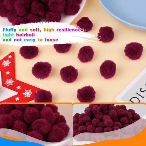 Miniatura 5 de MORFEN 150 pompones, pompones de 1 pulgada de color rojo oscuro, bolas esponjosas, pequeños pompones para manualidades, proyectos de manualidades