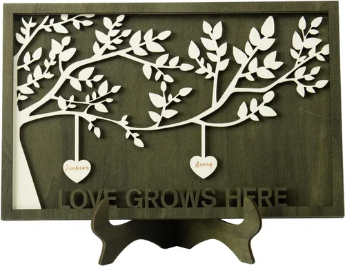 Miniatura 34 de Árbol genealógico con etiqueta de corazón, placas de madera grabadas personalizadas, regalos personalizados para madres, padres, escritorio, nombres