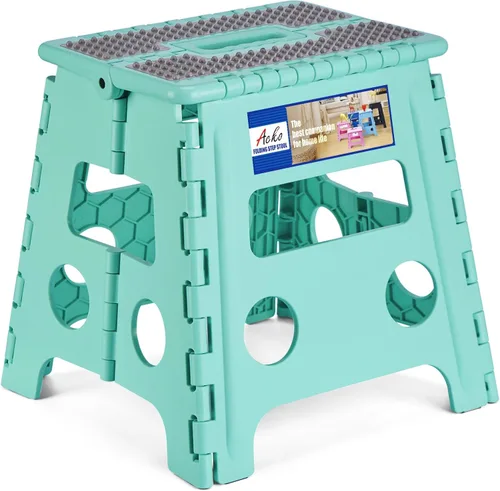 Miniatura 27 de ACKO Taburete plegable plegable de 16 pulgadas, 400 libras de capacidad, taburetes de plástico para adultos y niños, taburetes plegables para Blanco