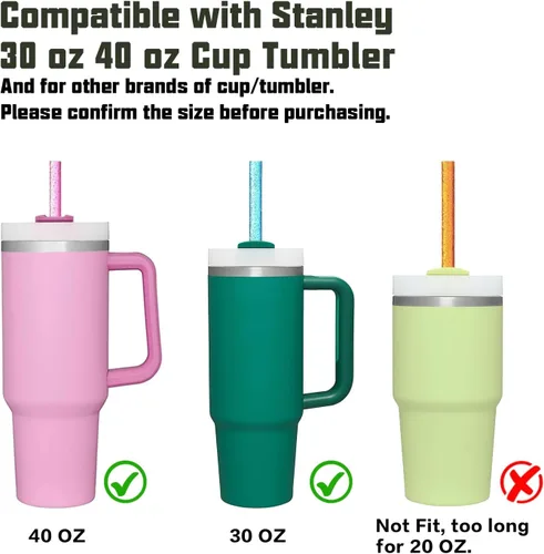 Miniatura 3 de Popote de repuesto compatible con vaso Stanley de 40 onzas y 30 onzas, paquete de 6 popotes reutilizables con cepillo de limpieza, plástico