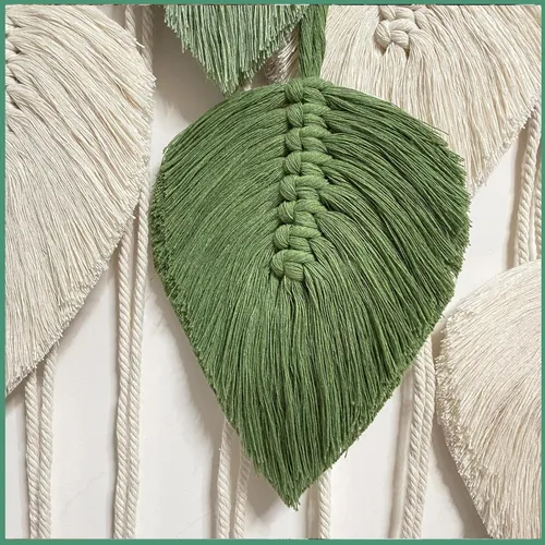 Miniatura 4 de MSFENG Tapiz para colgar en la pared, diseño de hojas, bohemio, decoración de pared tejida con plumas tejidas a mano, borlas de hilo tejido, Verde