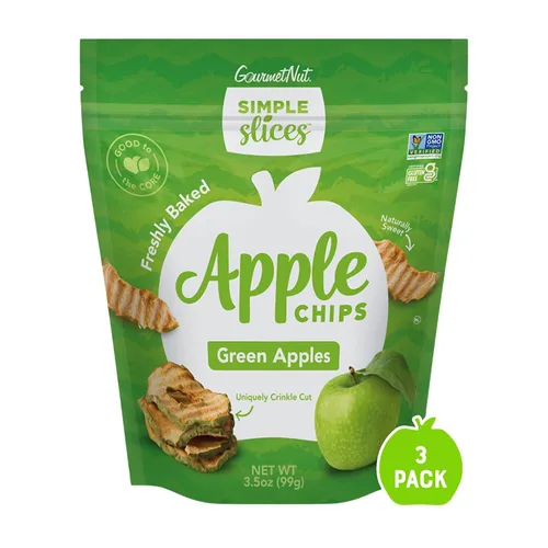 Gourmet Nut Simple Slices Chips de manzana verdes horneadas, manzanas cultivadas en Estados Unidos, sin azúcar añadida, manzanas verdes, bolsa de