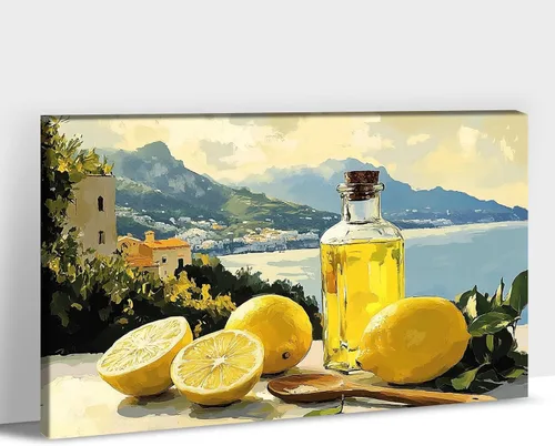 UZMKM Arte de pared de limón, impresiones vintage en lienzo de limón amarillo para decoración de pared de cocina, pósteres enmarcados de flores