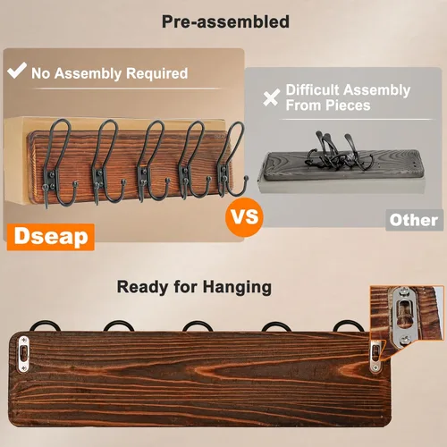 Miniatura 4 de Dseap Perchero de Pared Montado - Perchero Resistente de Granja Rústico de Pared con 5 Ganchos de Alambre para Ropa, Sombrero, Chaqueta, Toalla